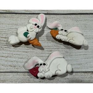 Vintage Lot of Polymer Clay Label Pins  Bunny Rabbit w/ Carrot Heart  Tb12